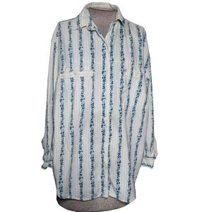 Vintage Cotton Floral Striped Button Front Blouse Size Medium